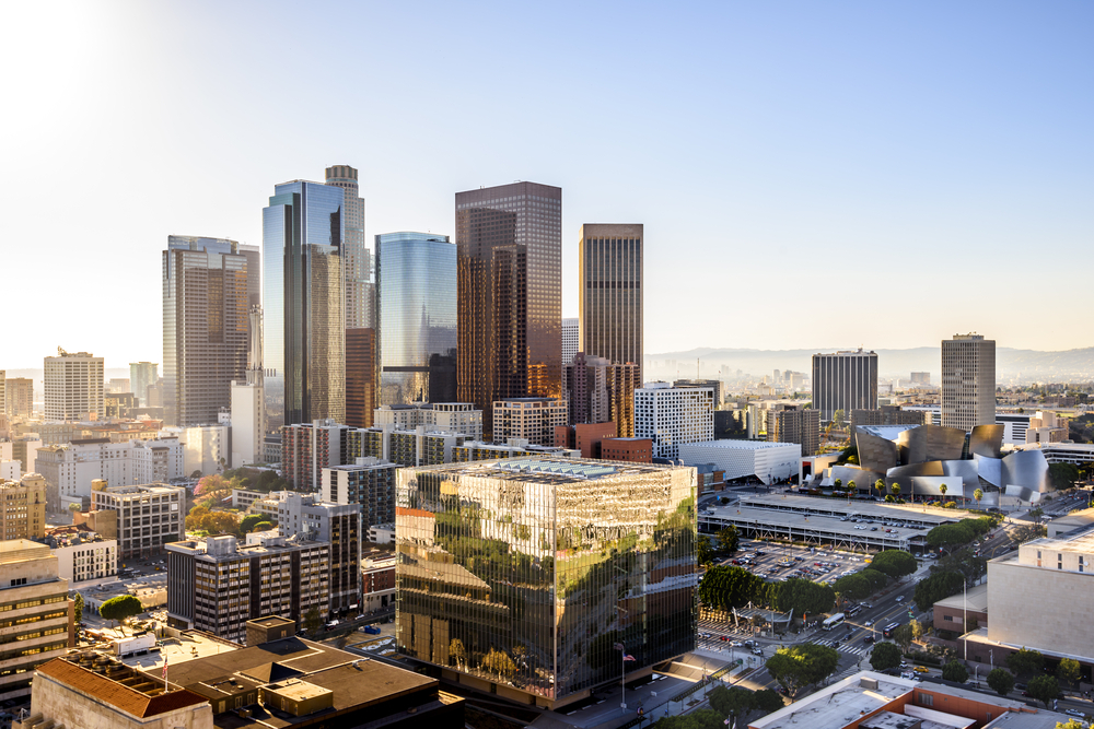 The skyline of downtown Los Angeles, California