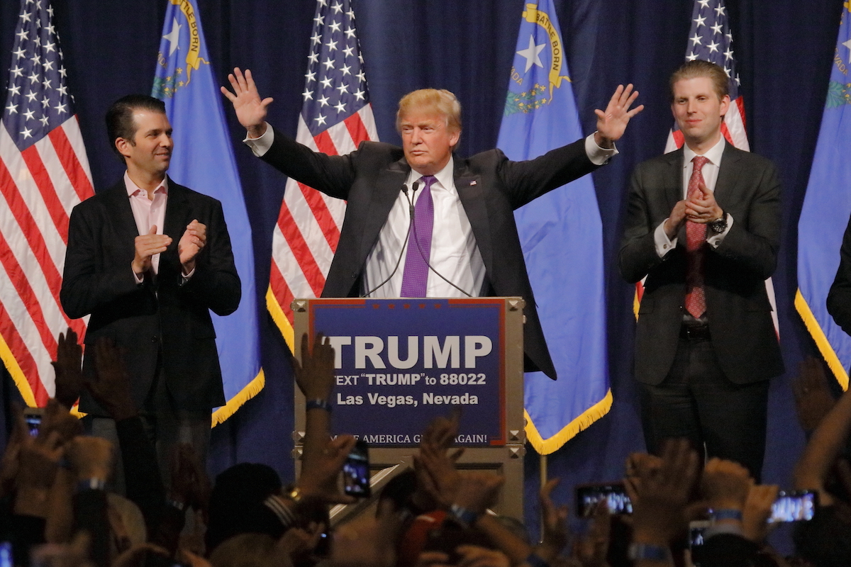 Donald Trump Jr., Donald Trump, and Eric Trump in Nevada in 2016