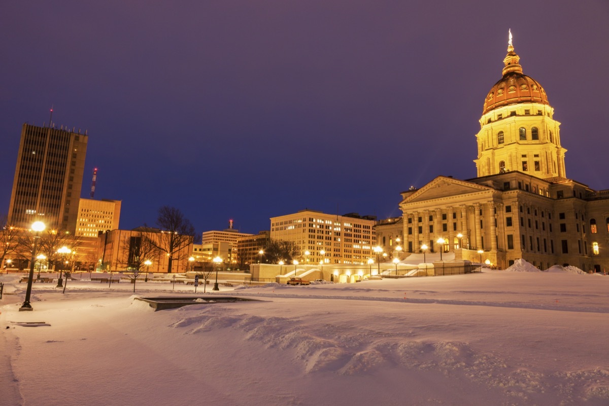 Kansas state building covered in snow