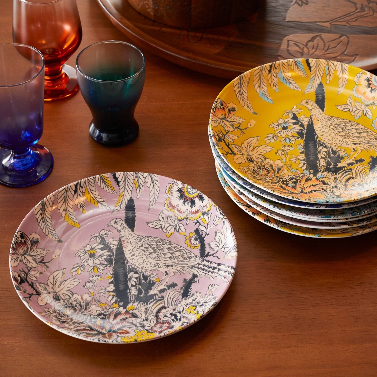 Drew Barrymore Collection pink and yellow plates