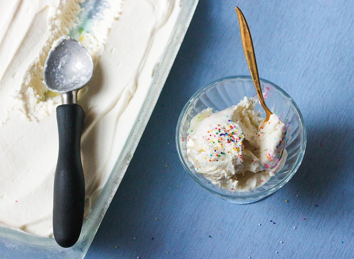 Scoop of homemade ice cream in a bowl