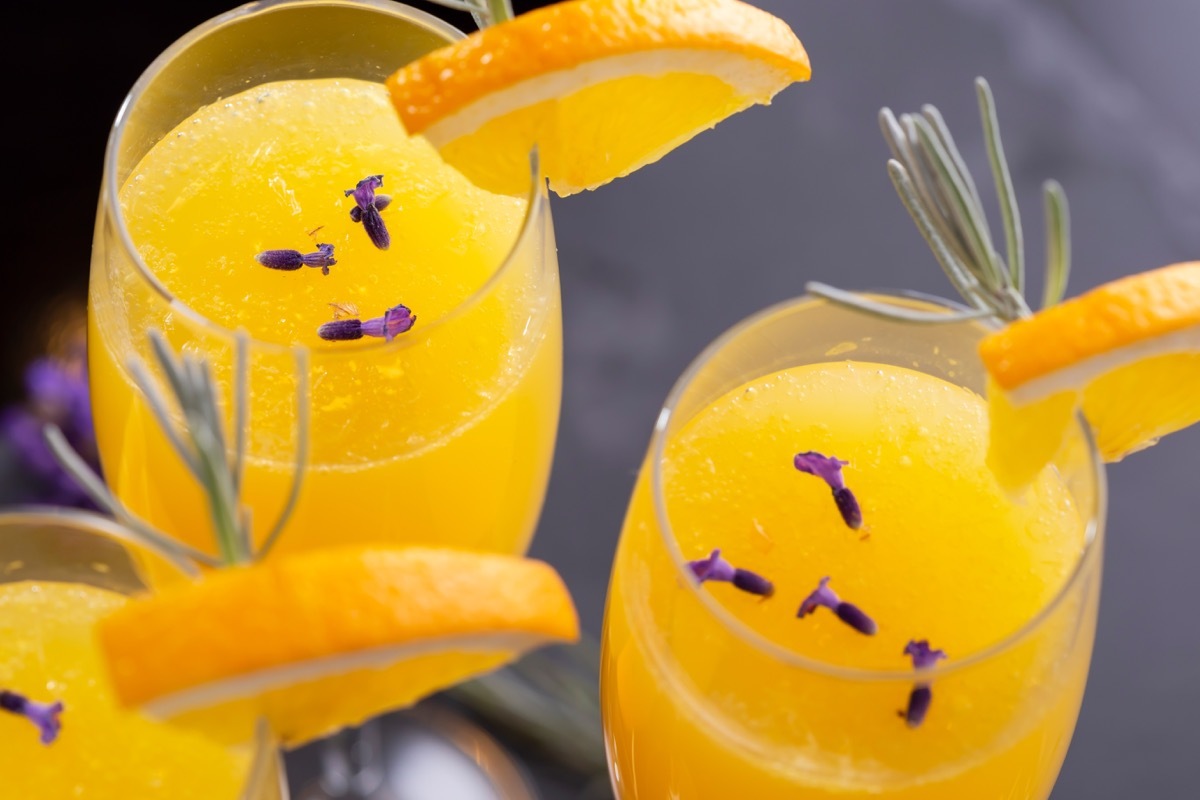 mimosa cocktails, oranges and lavender