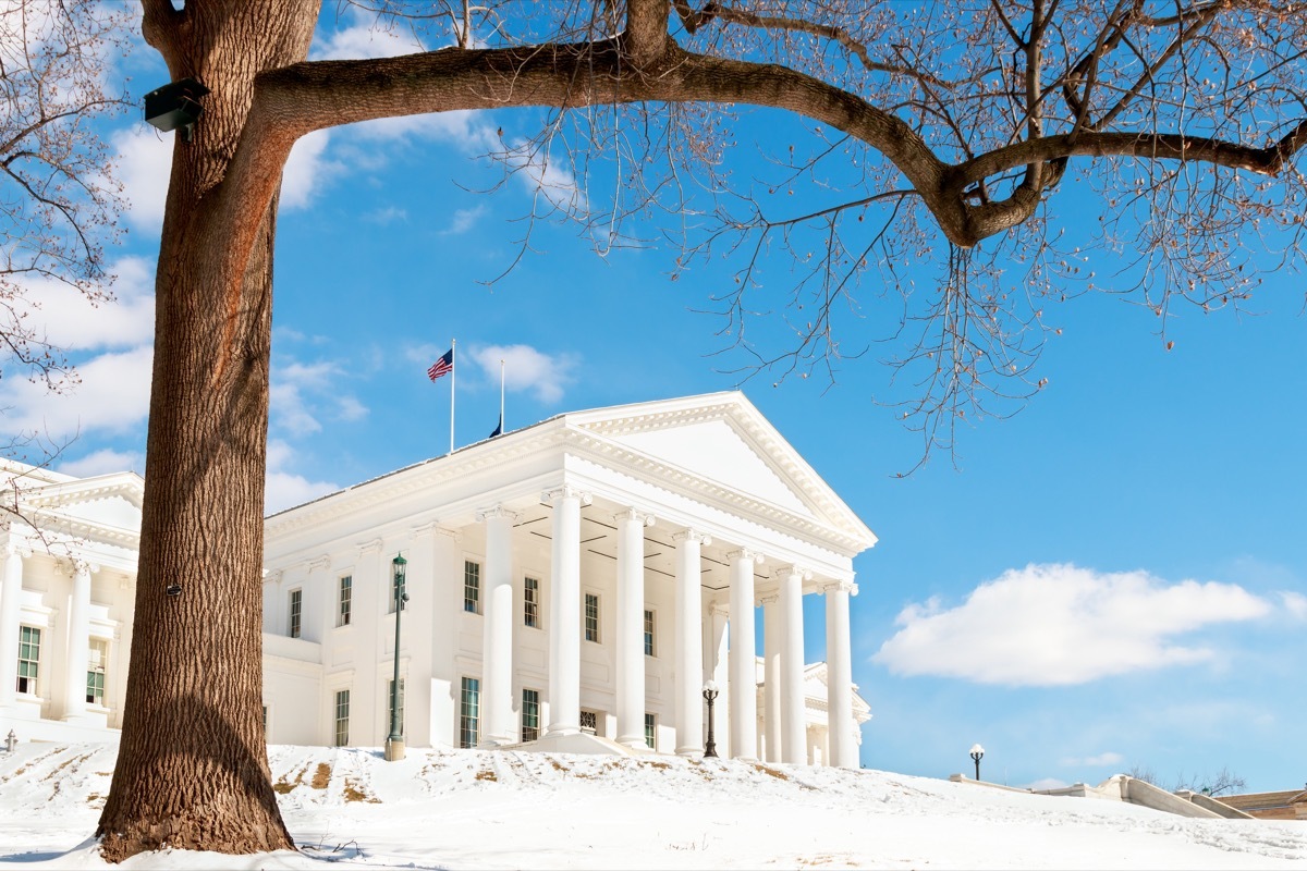 Virginia state capitol building in the winter in Richmond