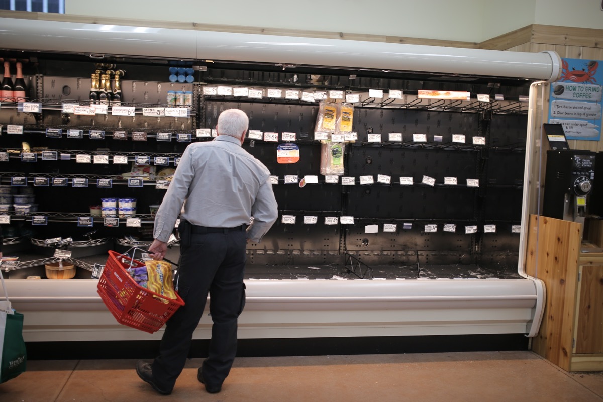 Empty shelves in grocery store