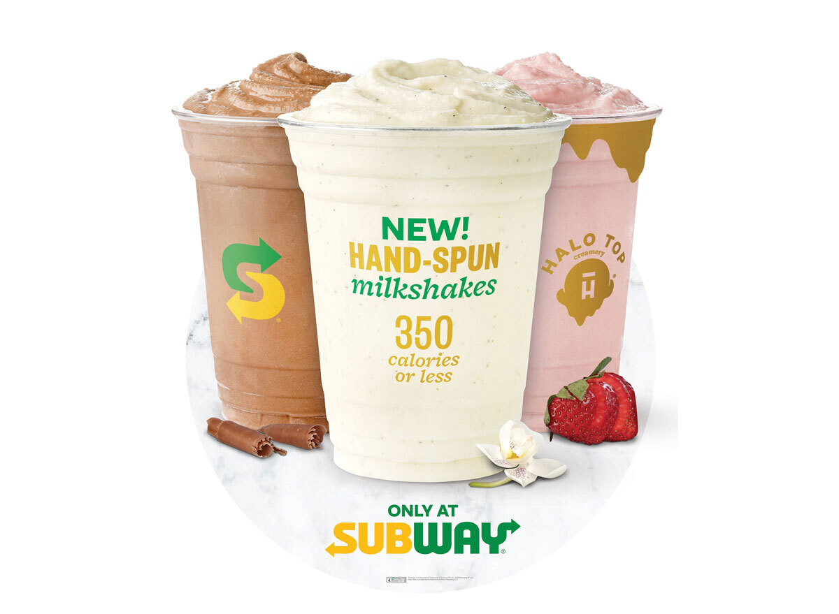 subway halo top milkshakes chocolate vanilla and strawberry on a white background