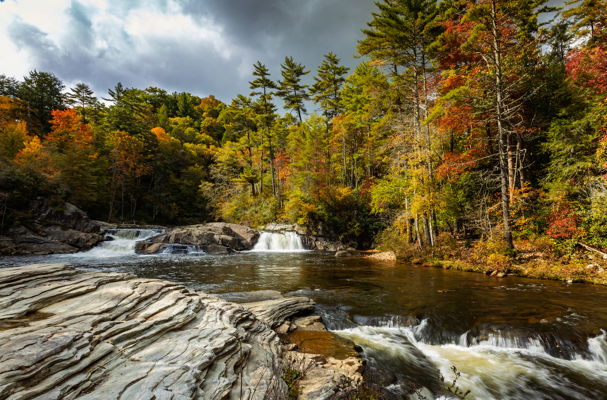 The Upper Linville Falls in the Blue Ridge Mountains of North Carolina