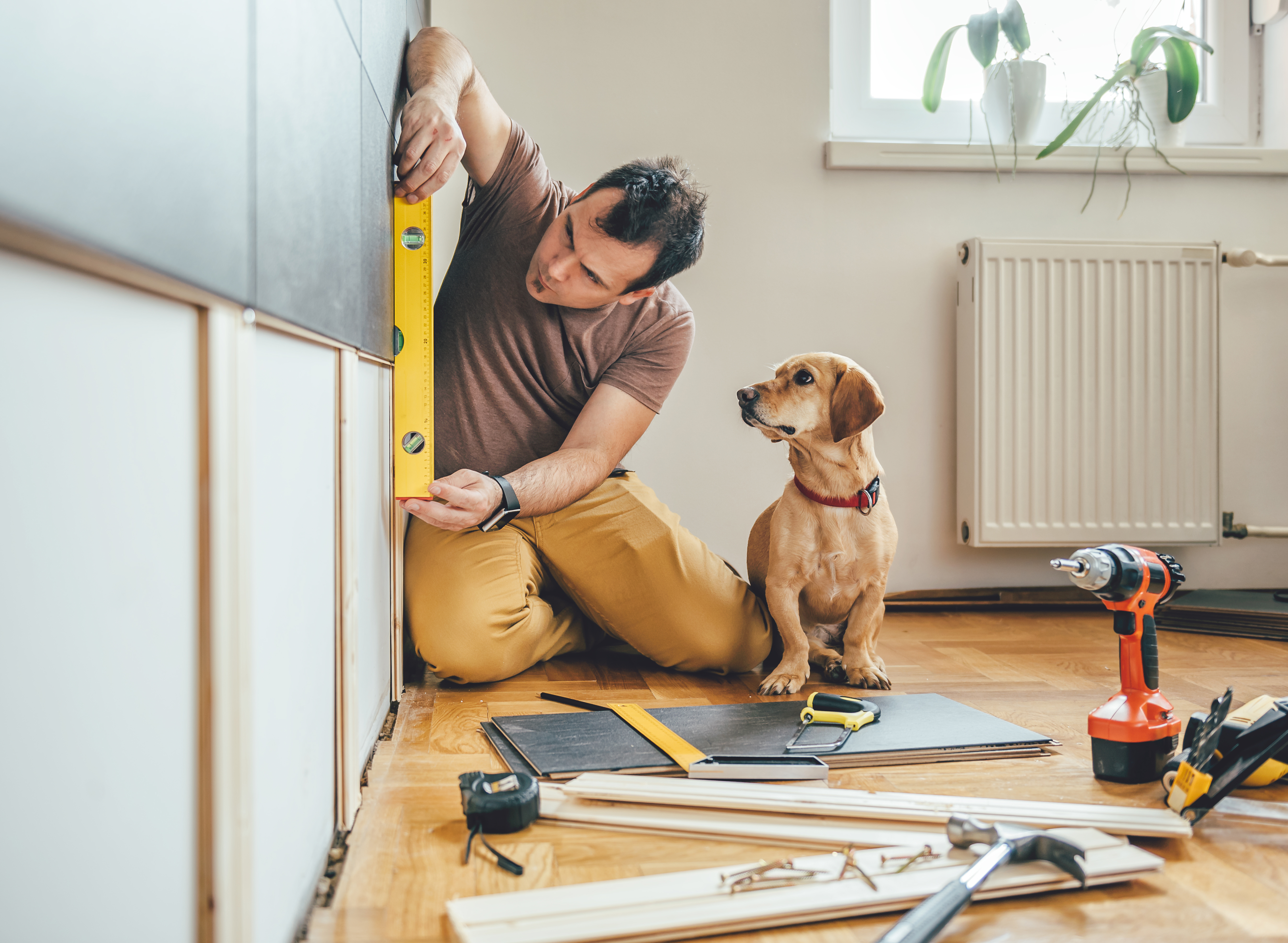 Man renovating house