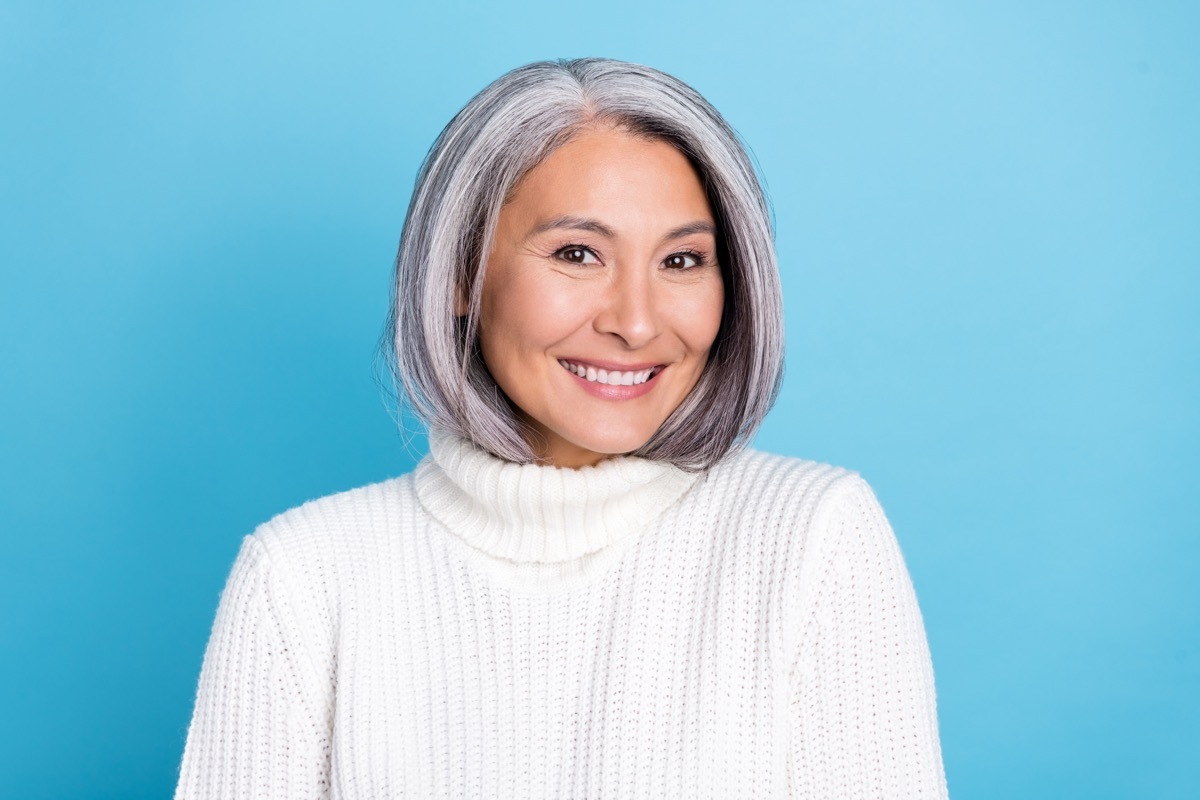 Woman with Gray Hair Bob