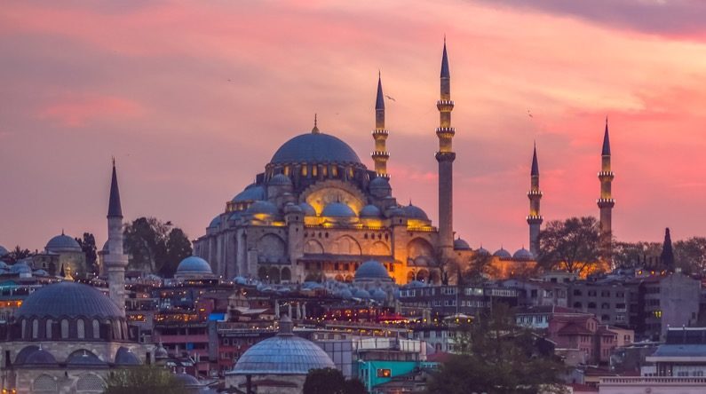 sunset over istanbul turkey