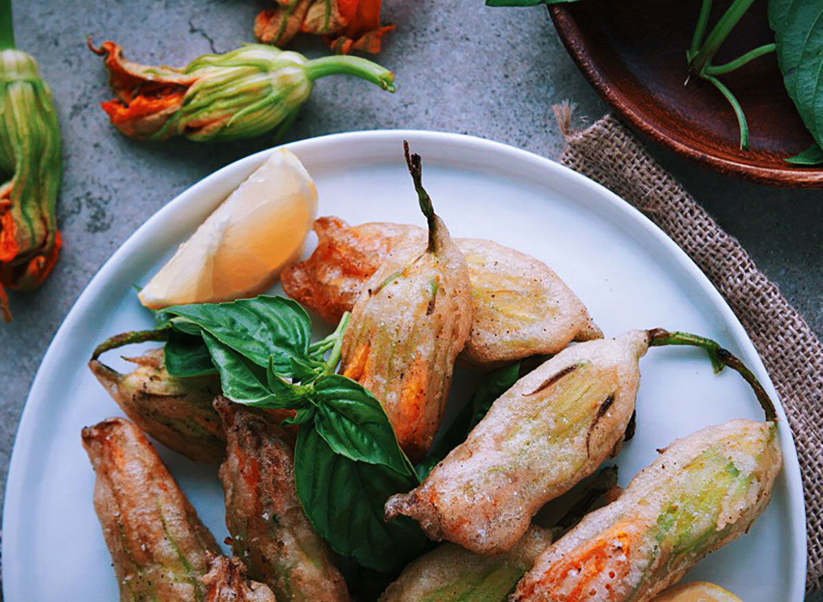 stuffed zucchini blossoms with basil and ricotta