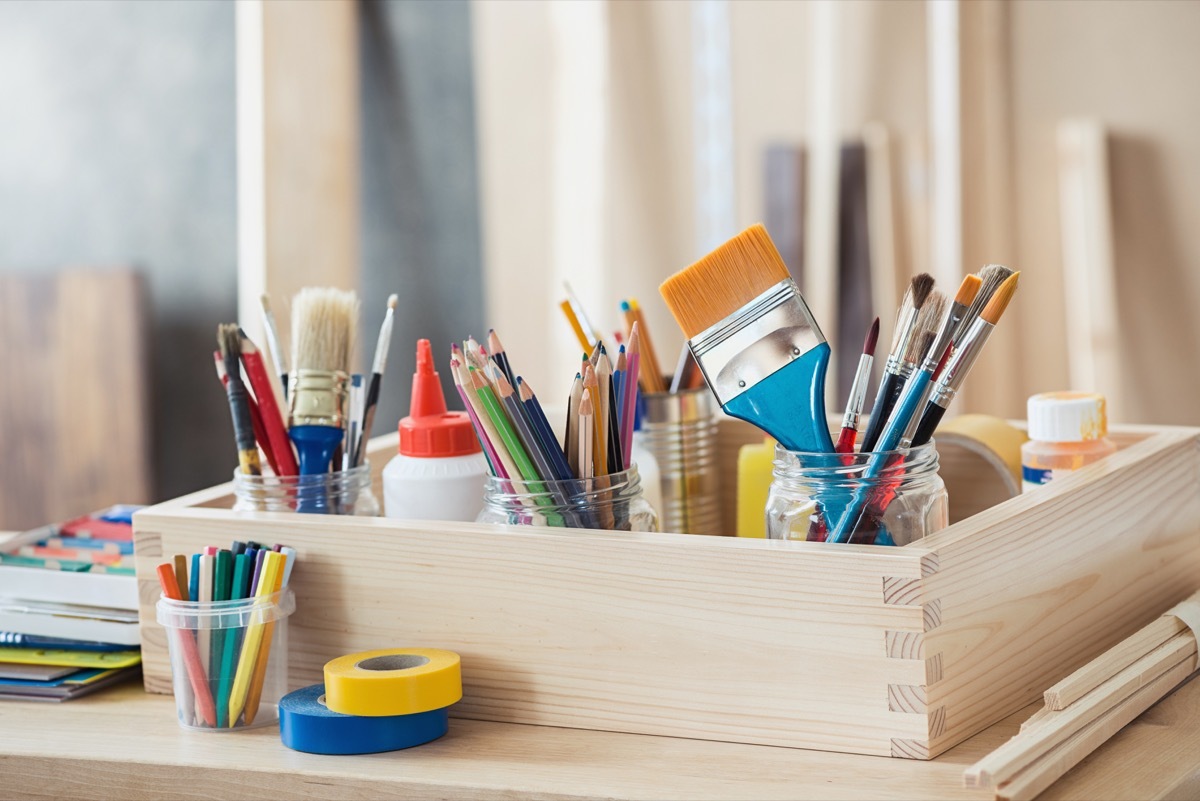 A box of crafting supplies