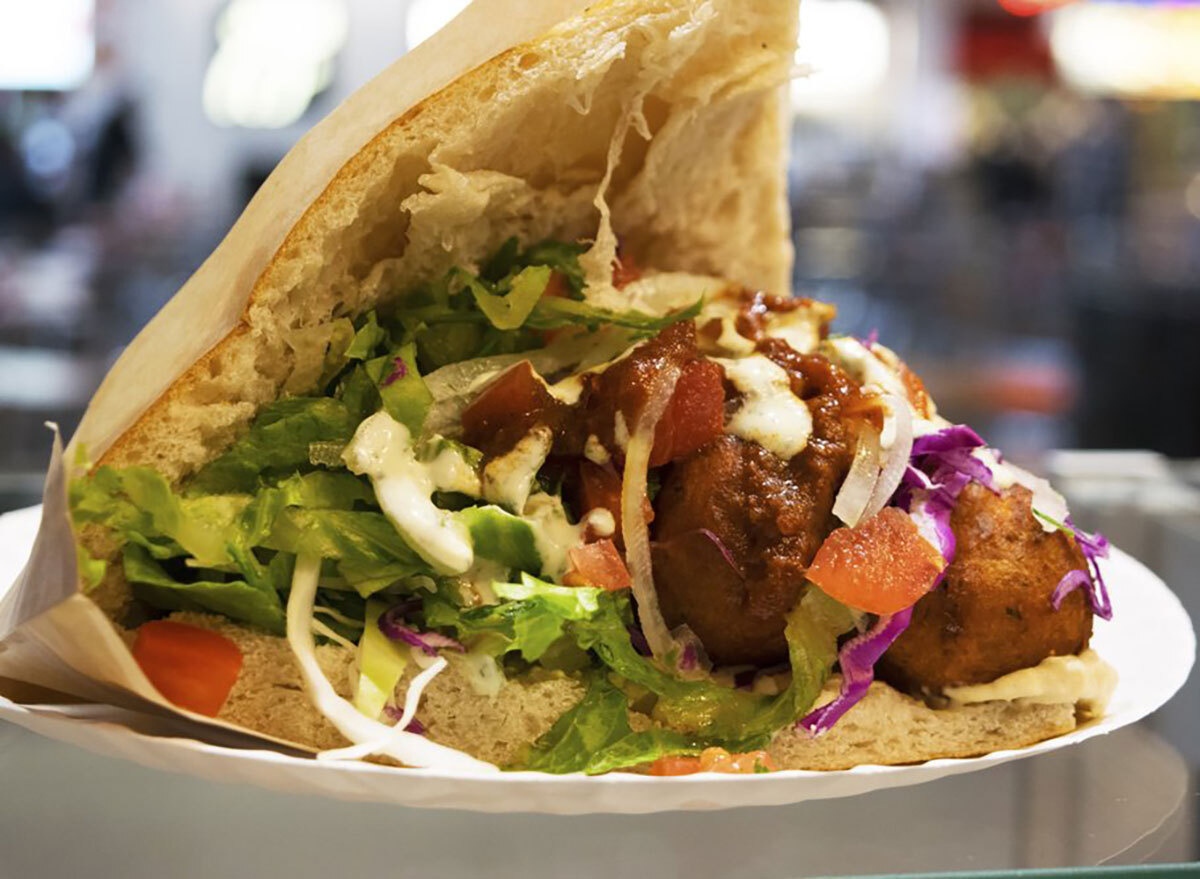 sweet potato falafel sandwich on plate