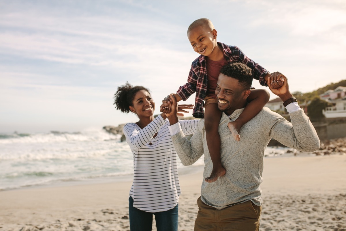 family on vacation on the beach