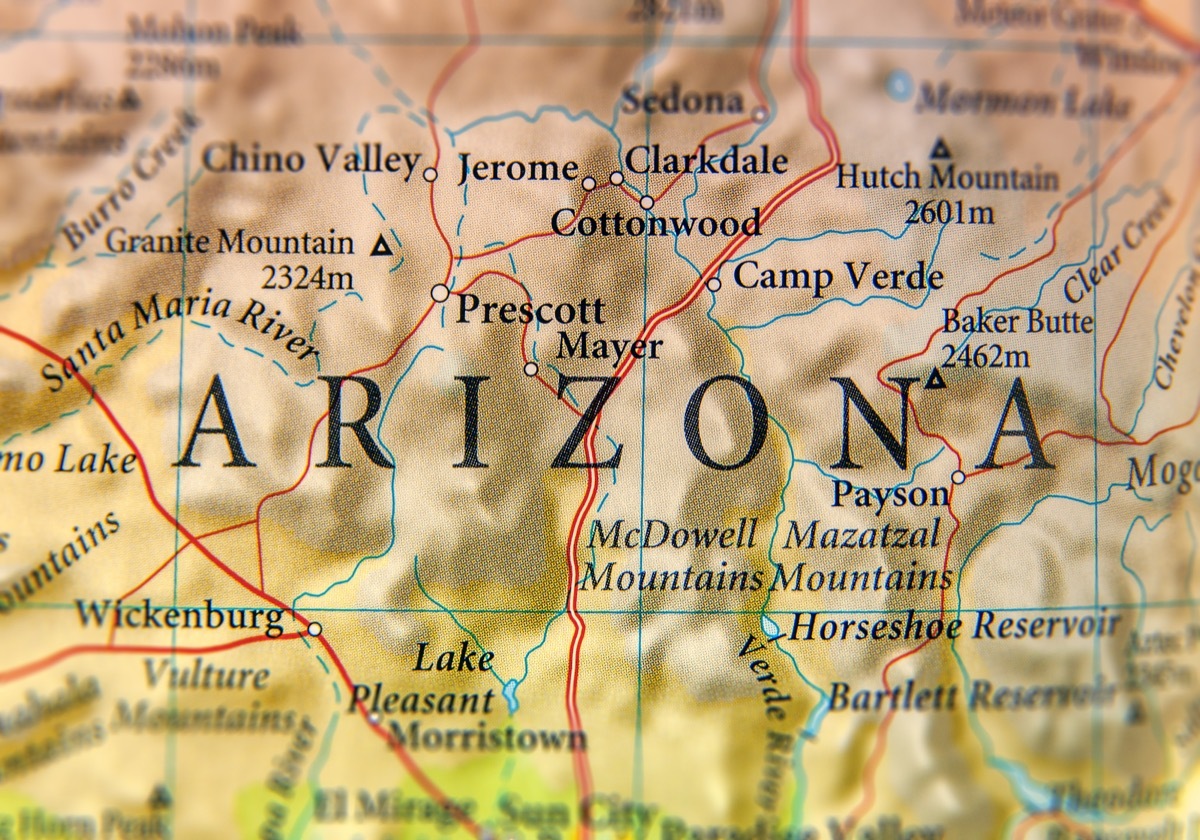 arizona geographical map state natural wonders