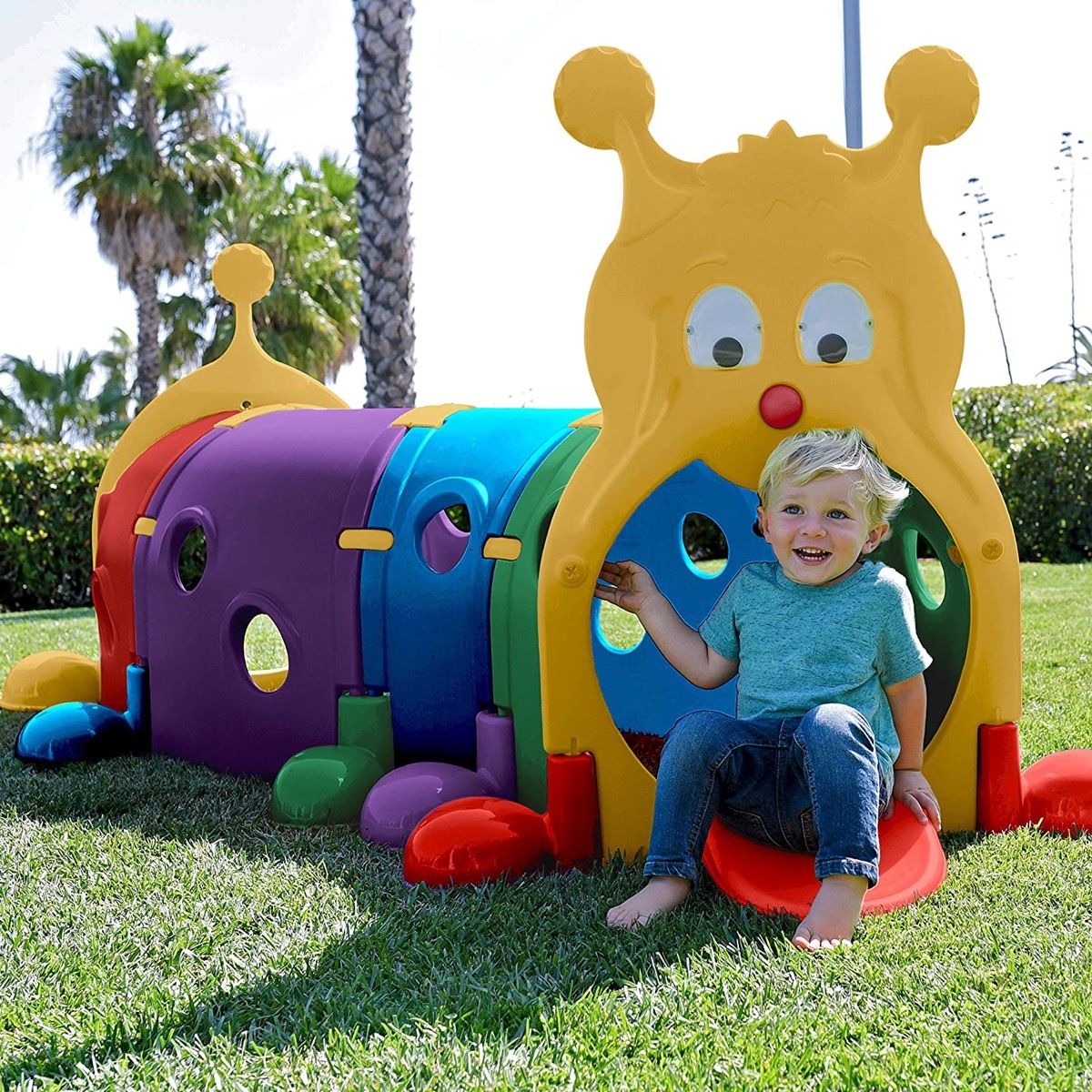 Outdoor play caterpillar with child