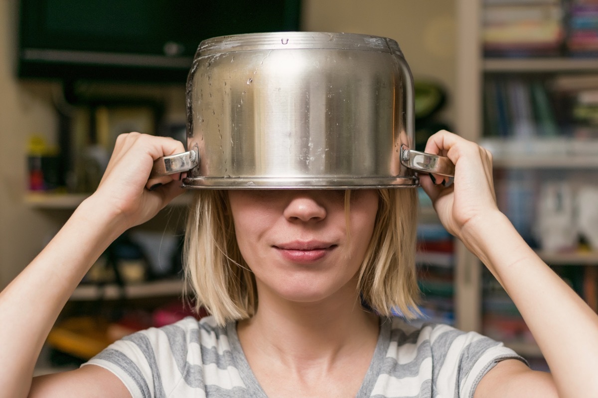 Woman With a Pot on Her Head Funny Stock Photos