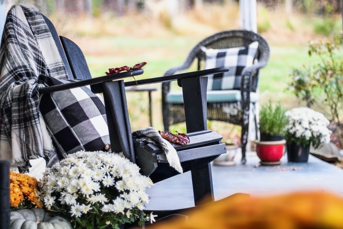 blankets on porch chair