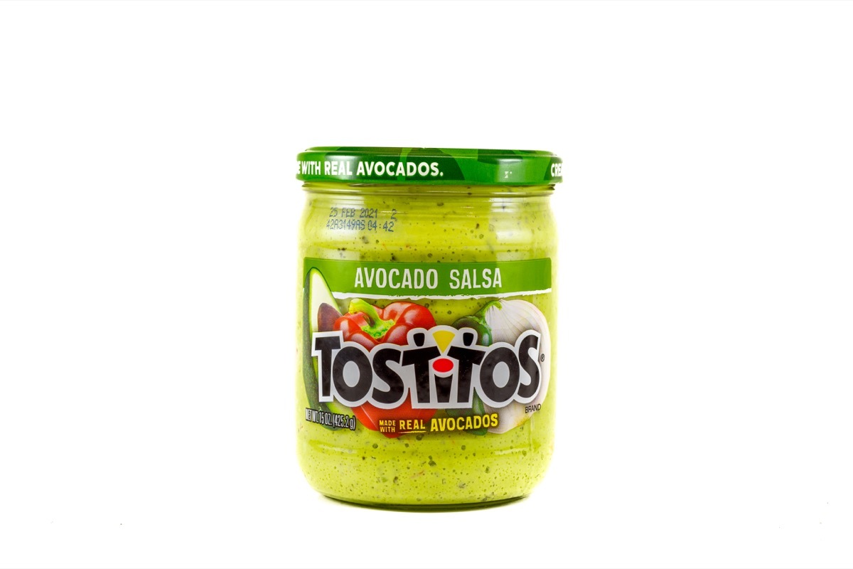 Jar of Tostitos Avocado Salsa. Isolated on a white background.