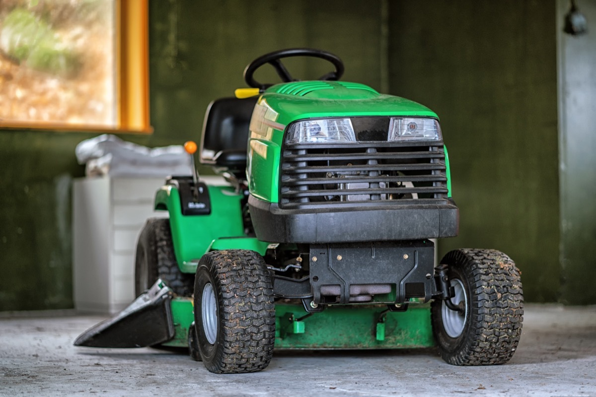 lawnmower in garage