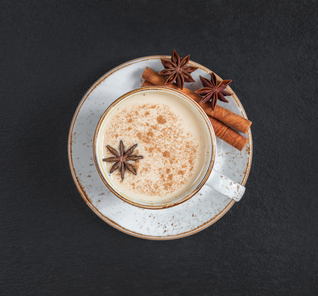 Masala chai tea on a dark background