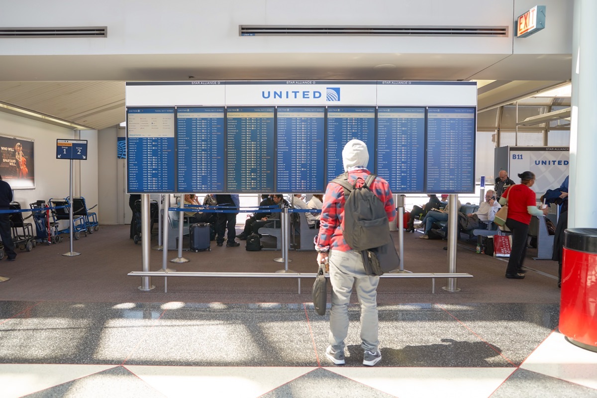 travler looking at united airlines flight schedule