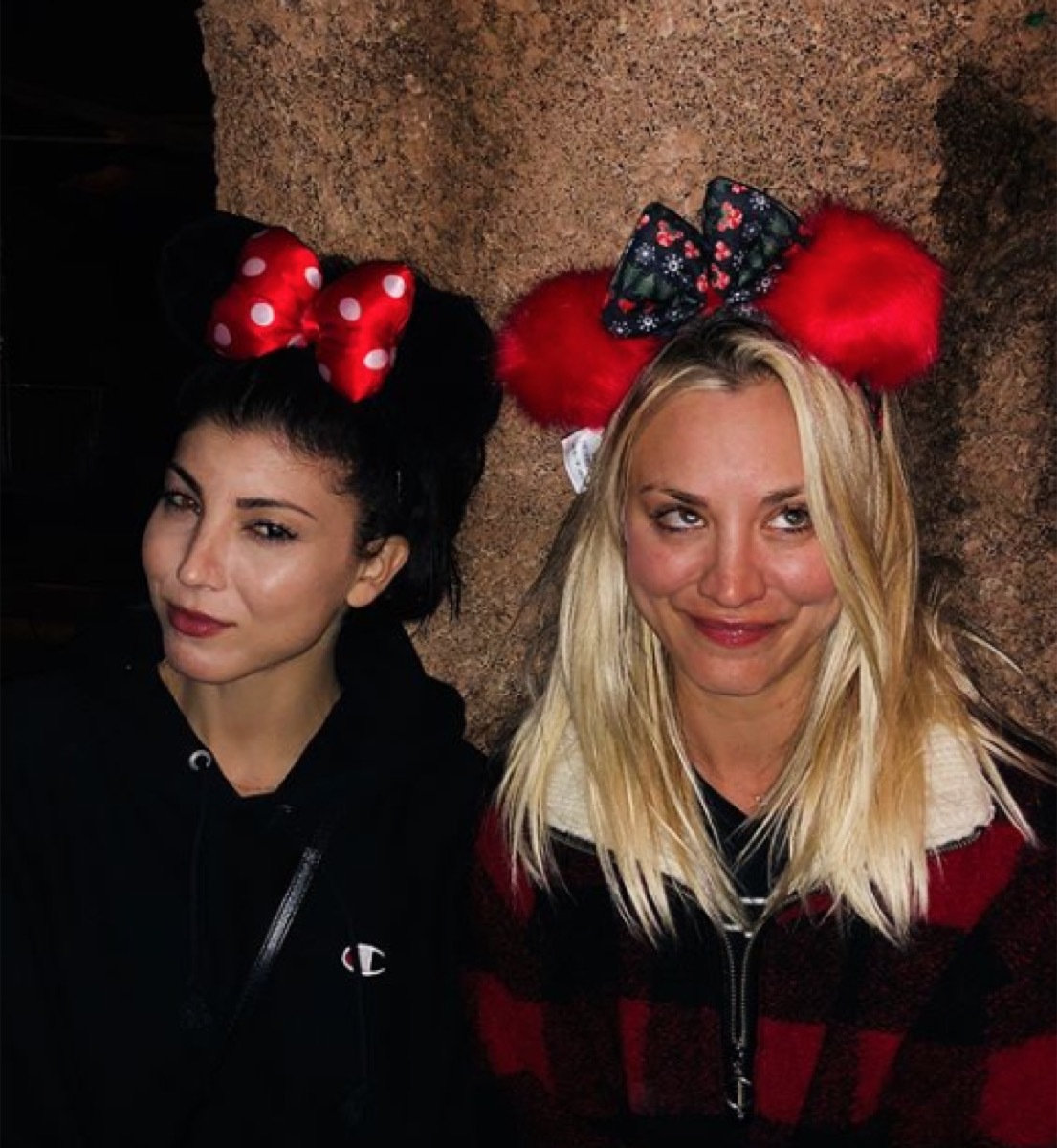 kaley cuoco wearing disney ears at disneyland