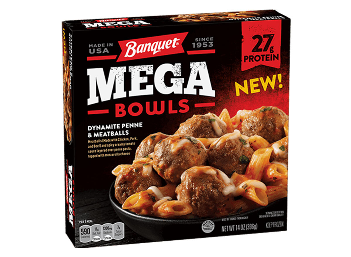 mega bowls dynamite penne and meatballs