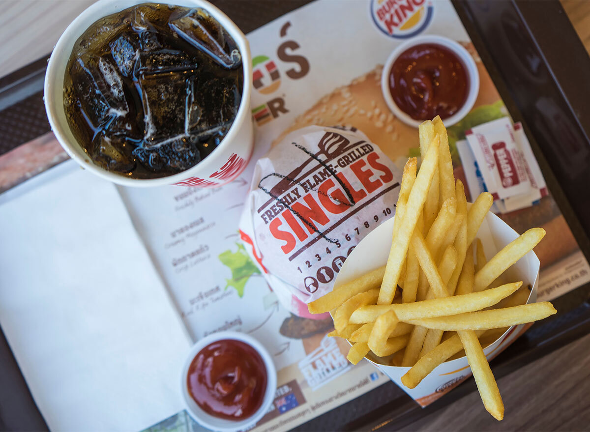 burger king fries and soda with ketchup cups