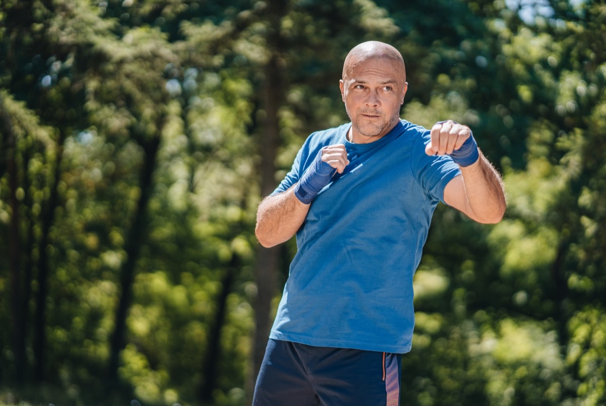 Man doing speed punches and upper-cuts