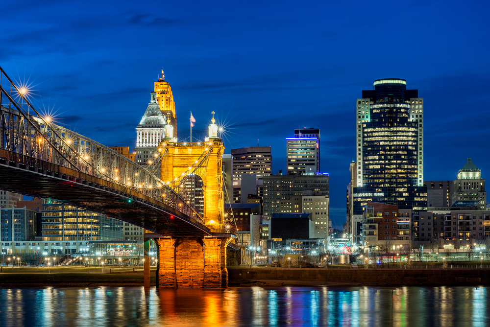 Cincinnati, OH at twilight