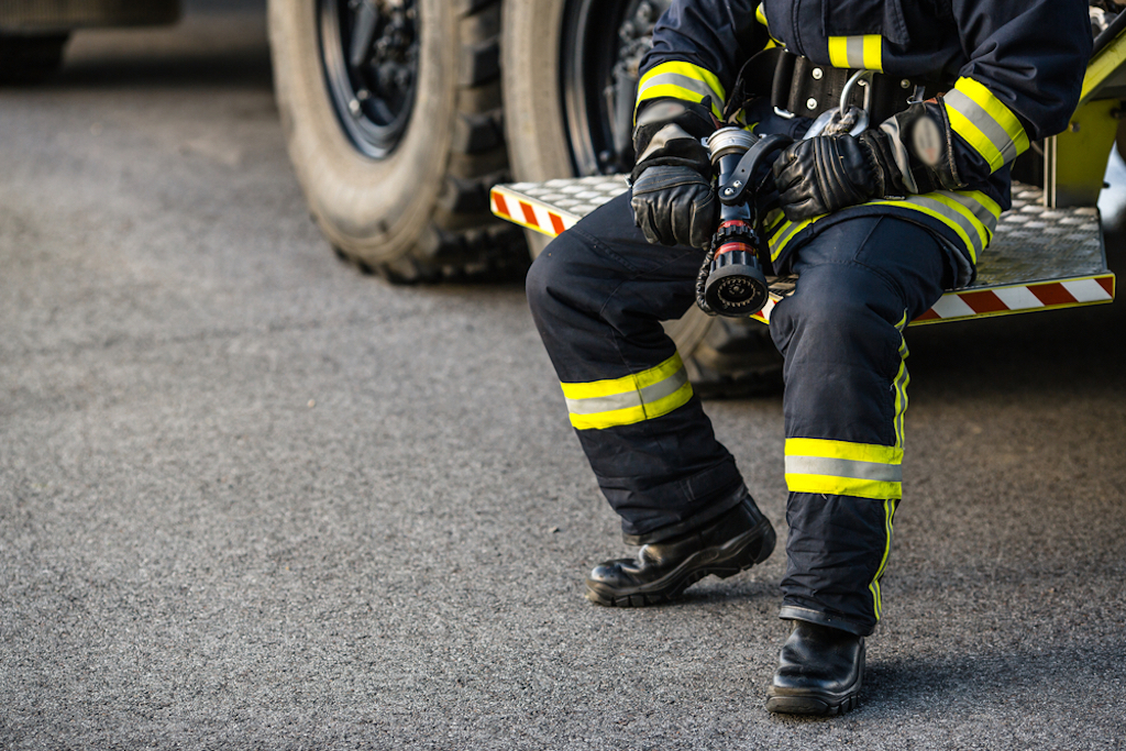 closeup of firefighter sitting