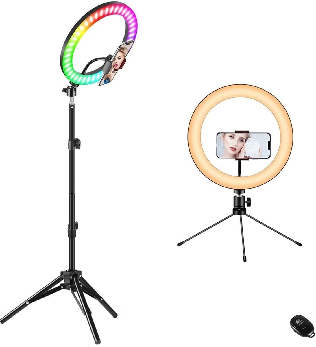 multicolored ring light on black tripod