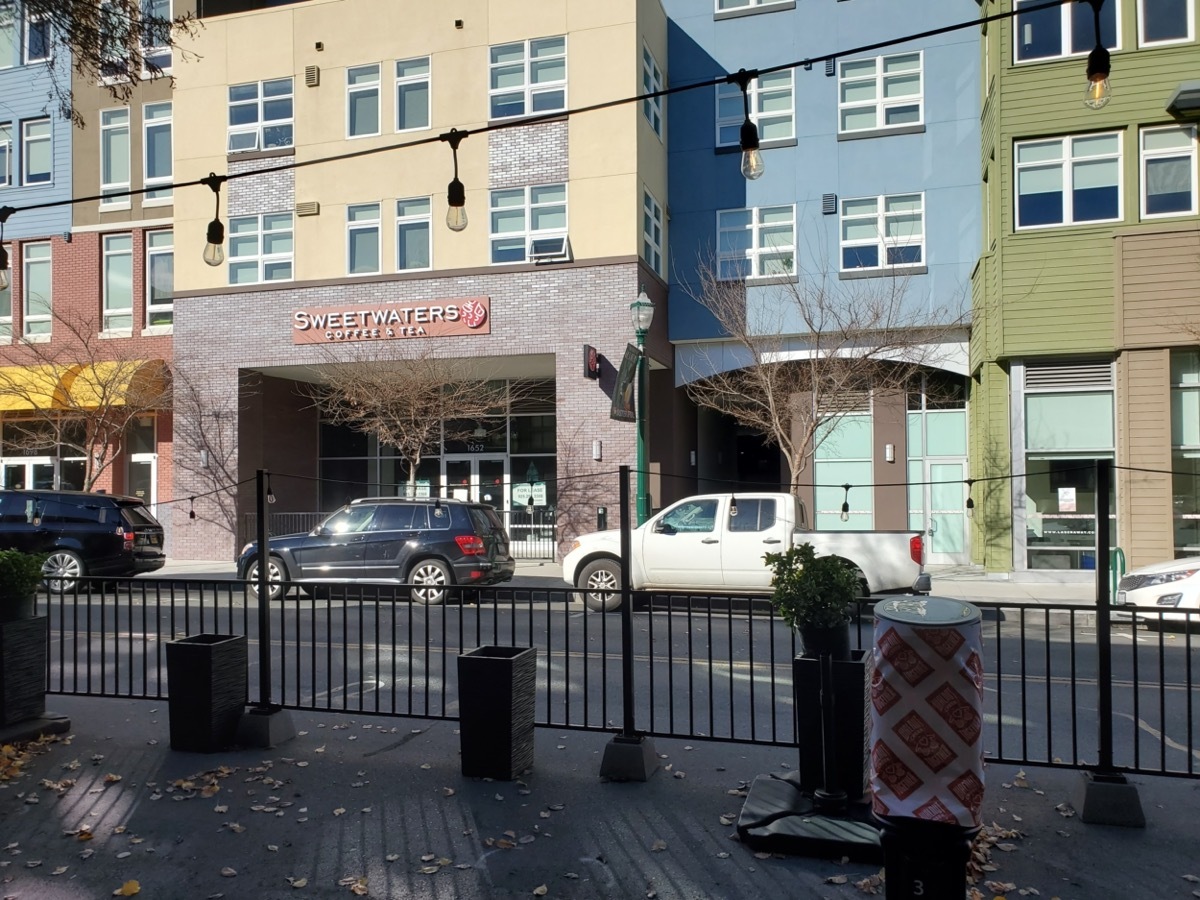 The entrance of a Sweetwaters Coffee House in Walnut Creek, California