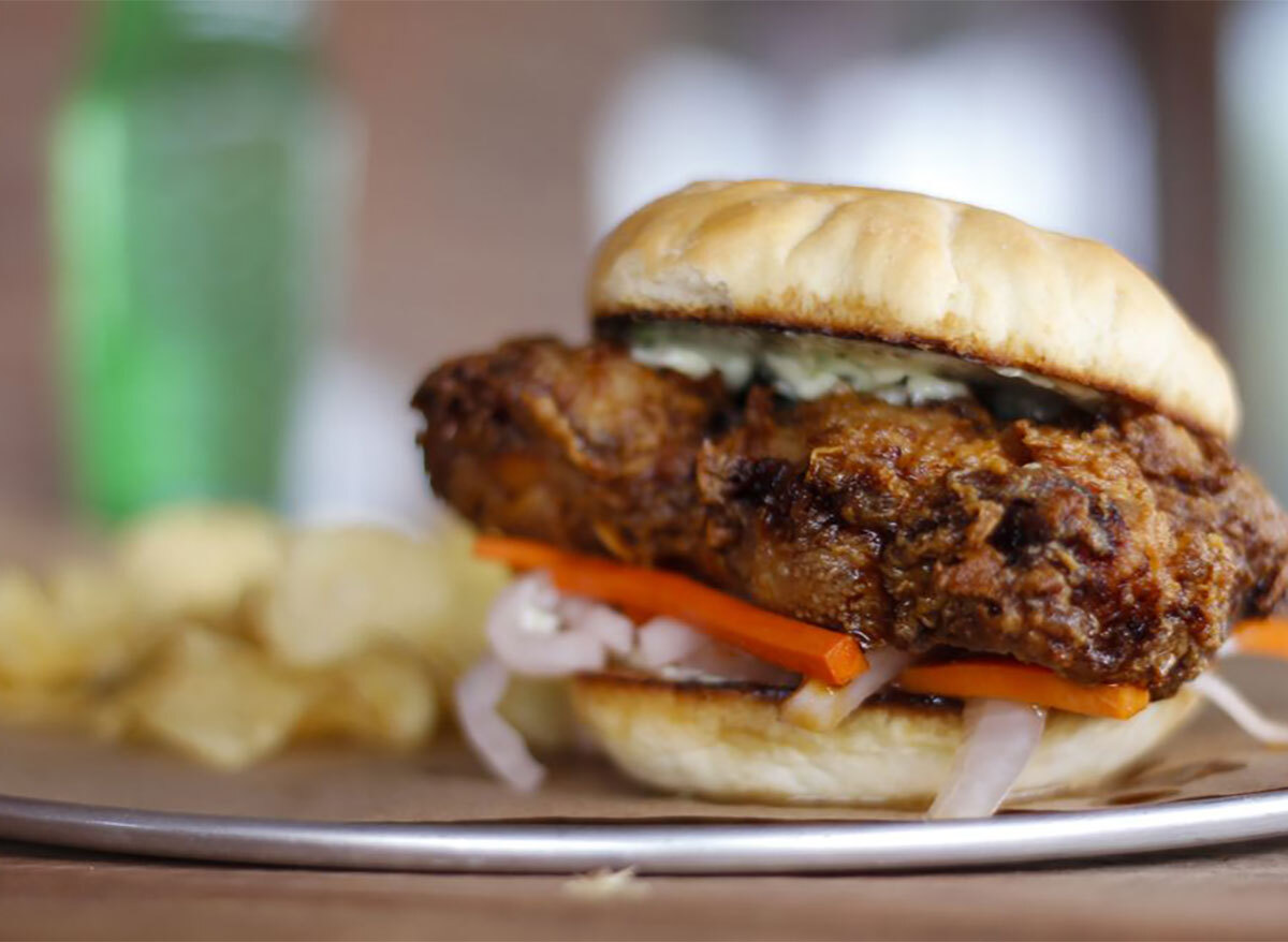 fried chicken sandwich with fries