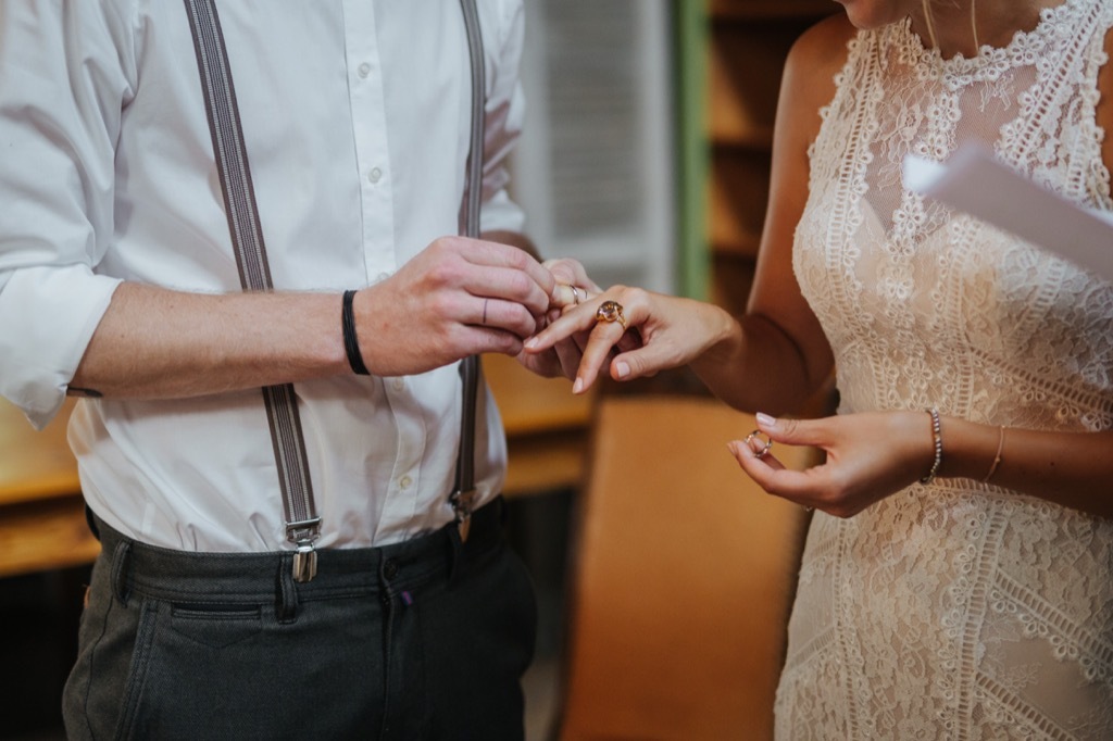 bride and groom exchanging rings this is the age most people get married in every US state