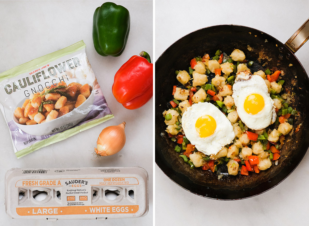 trader joes cauliflower gnocchi as a breakfast hash