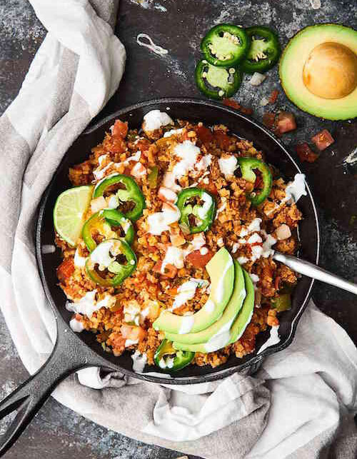 Taco cauliflower rice skillet