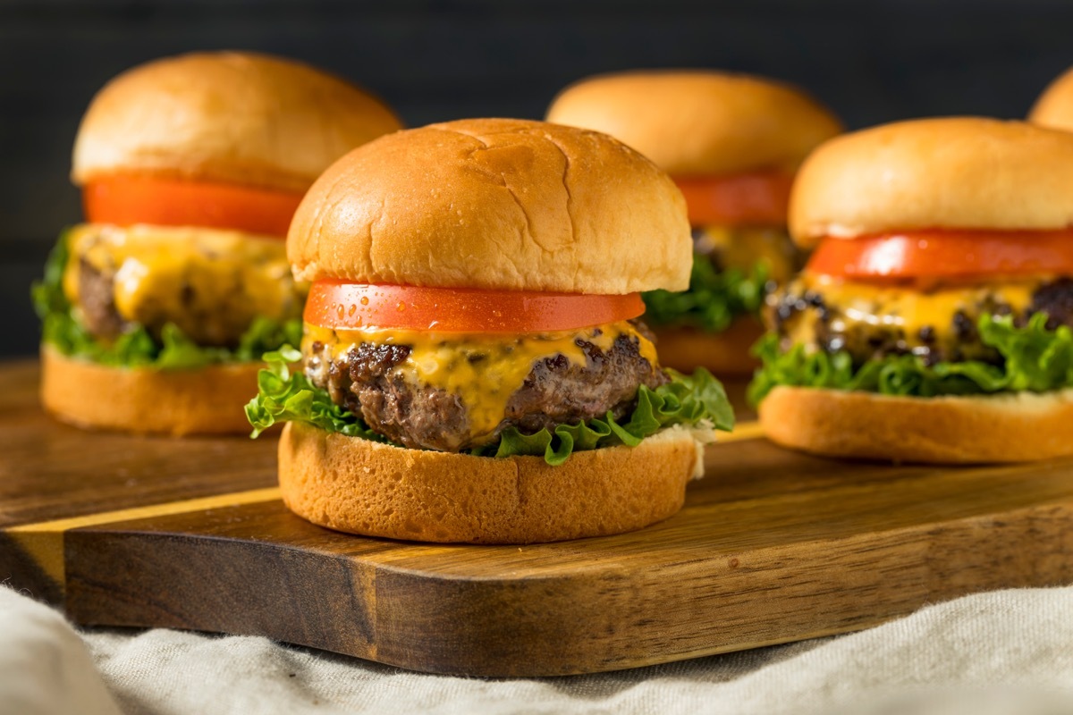 cheeseburgers on wooden board, sliders