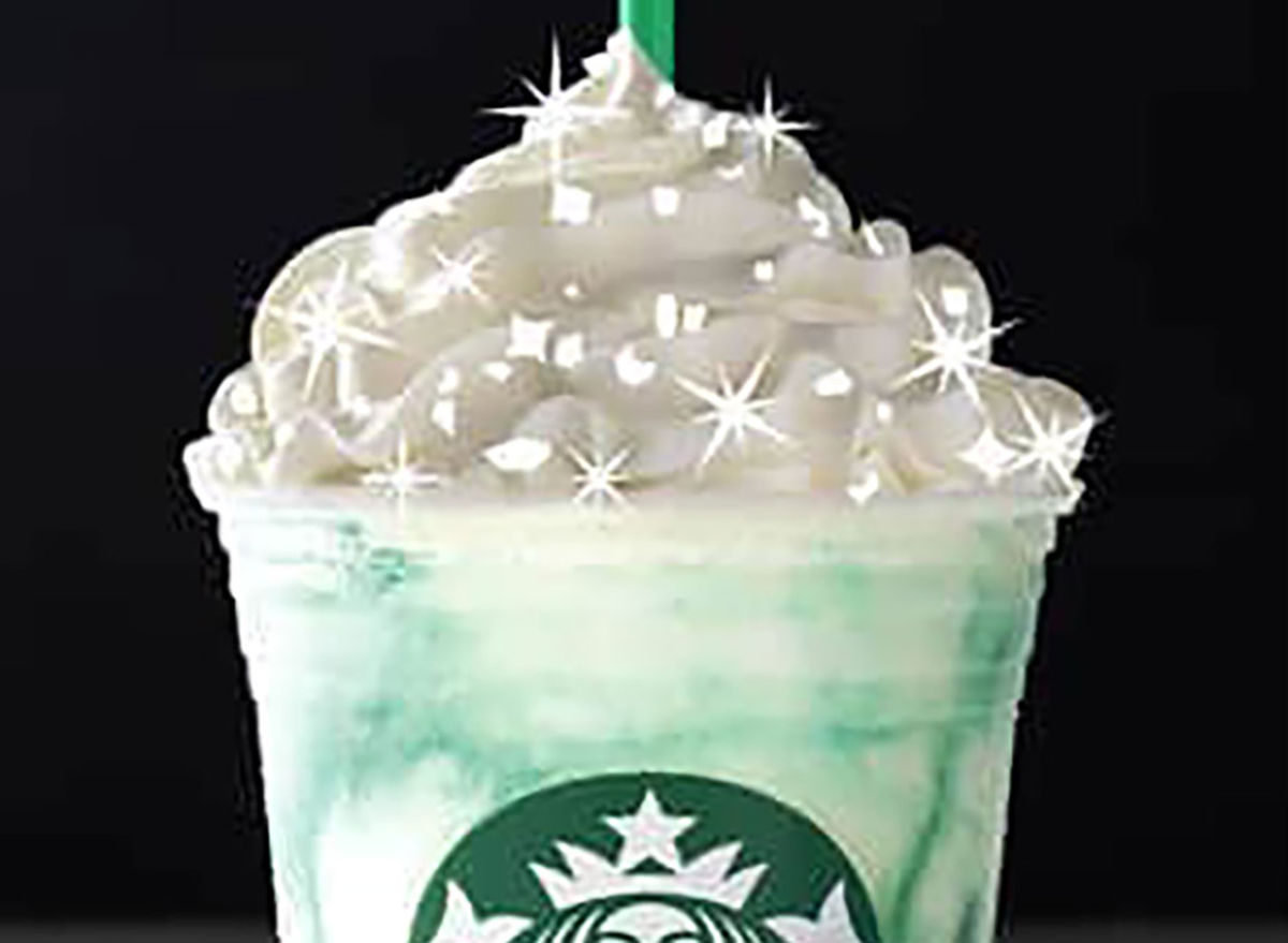 starbucks crystal ball frappuccino on black background