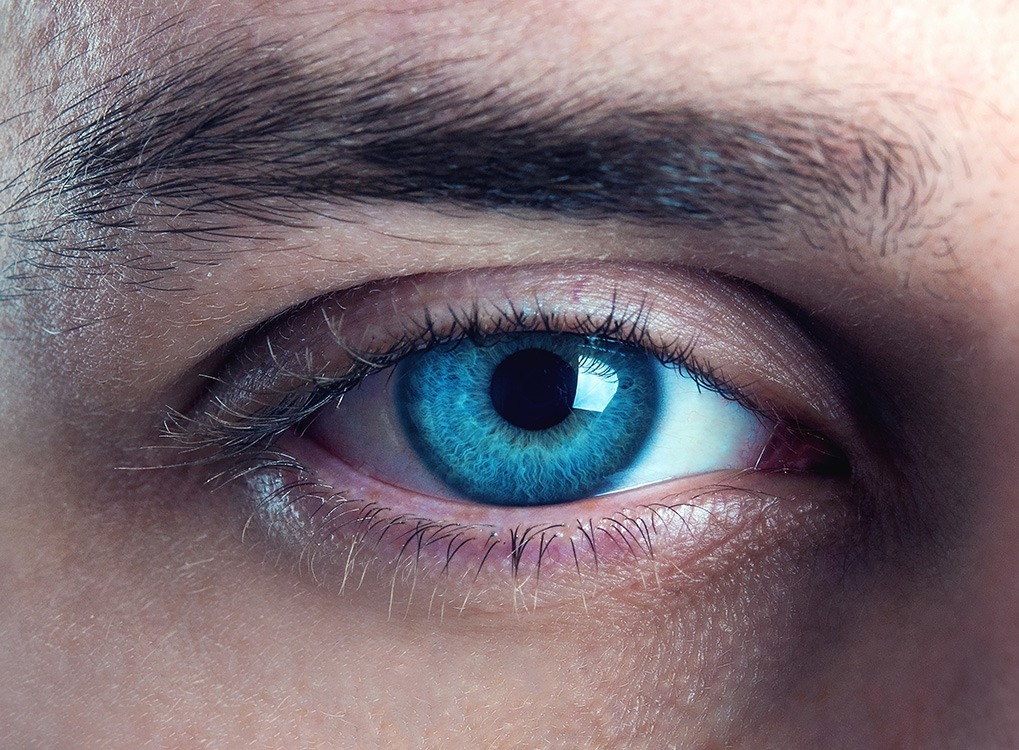 Close-up on man's blue eye