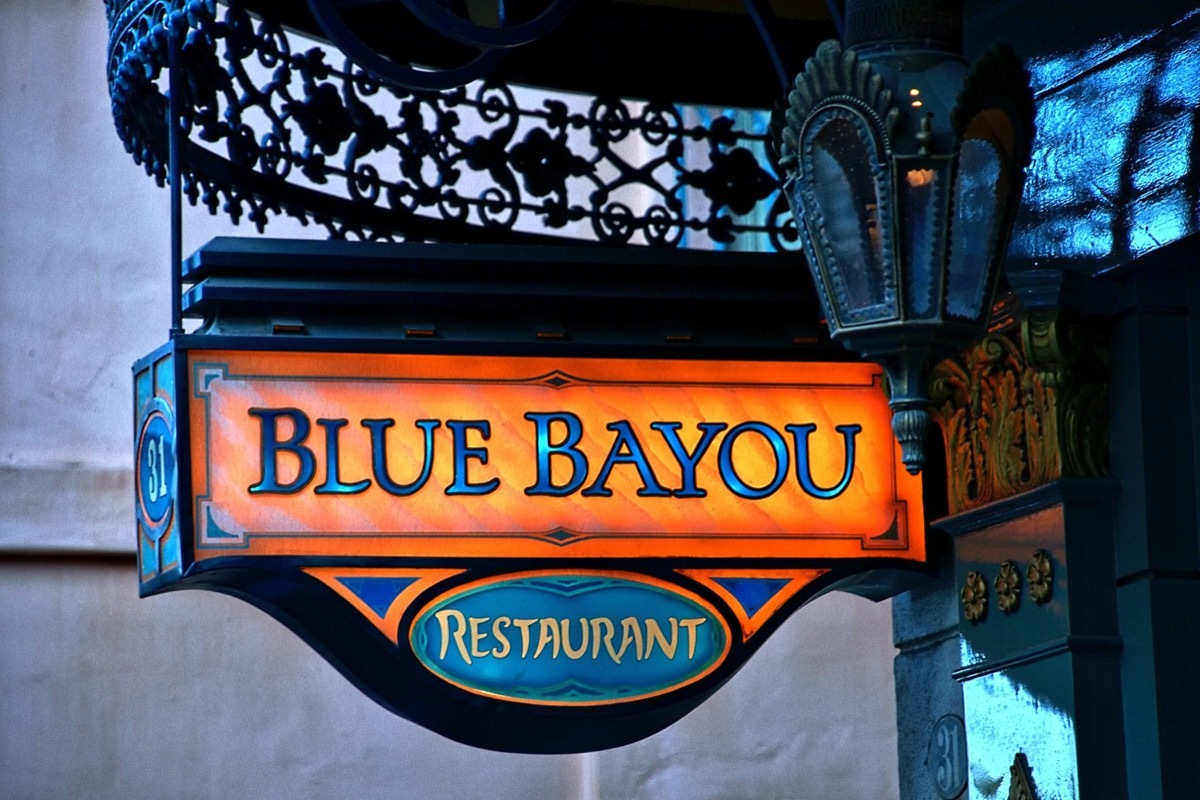 blue bayou restaurant sign in disneyland