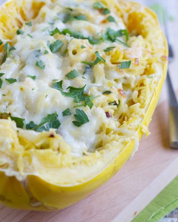 spinach artichoke spaghetti squash dip