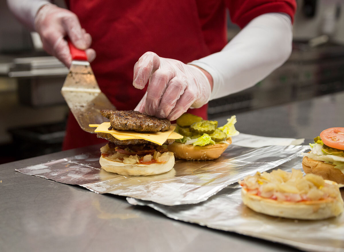 five guys burger being assembled