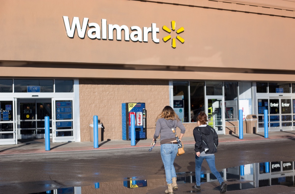 customers walking, entrance of Walmart