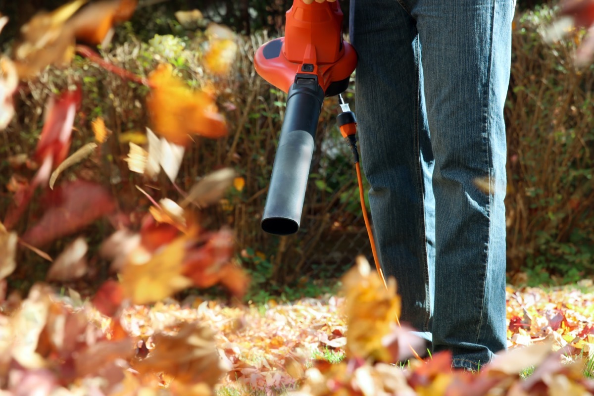 Man working with leaf blower