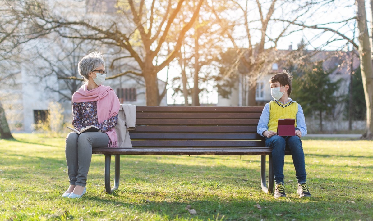 Woman and child social distancing