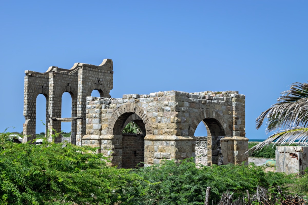 stone ruins of a train station in india