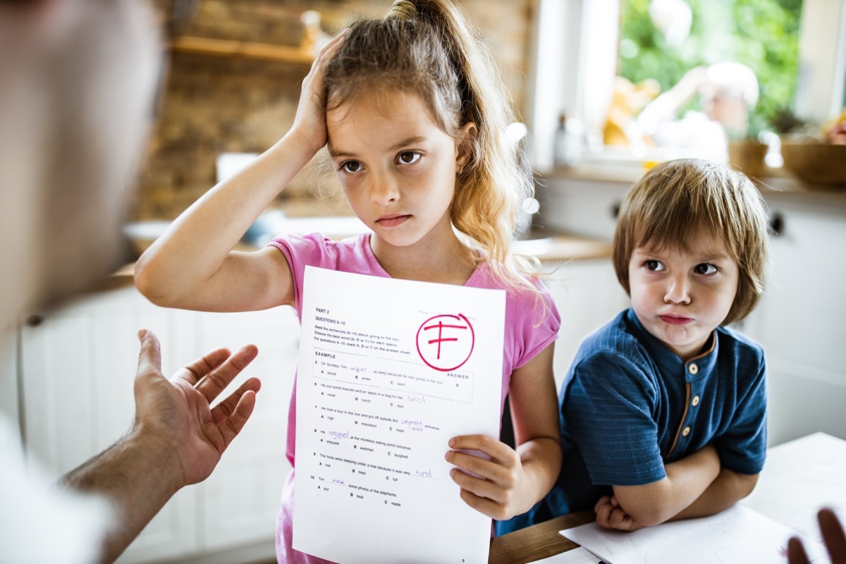 kids having a failing report card in hand