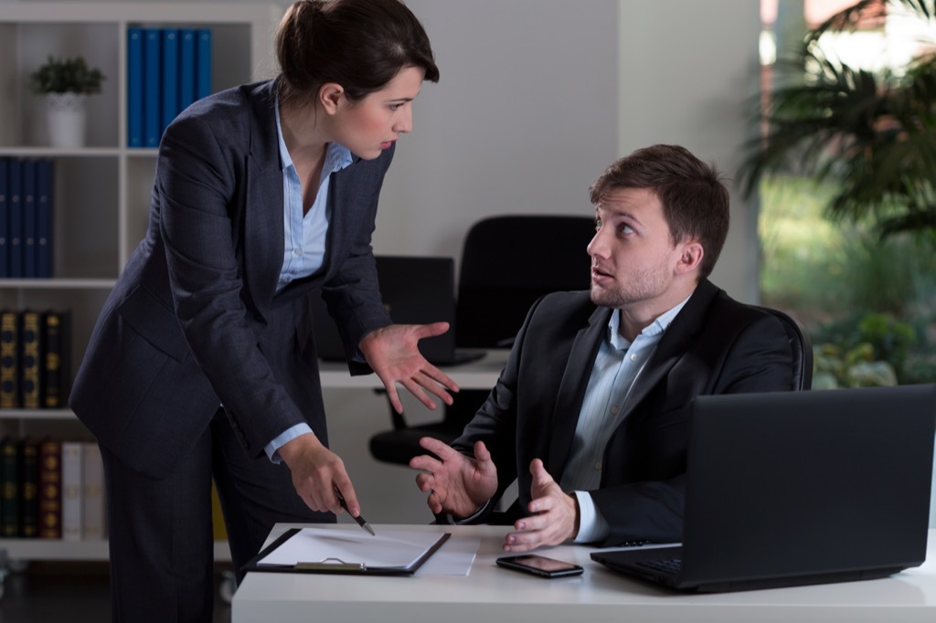 Frustrated boss coming down hard on her employee, who would appear to be in the wrong job.