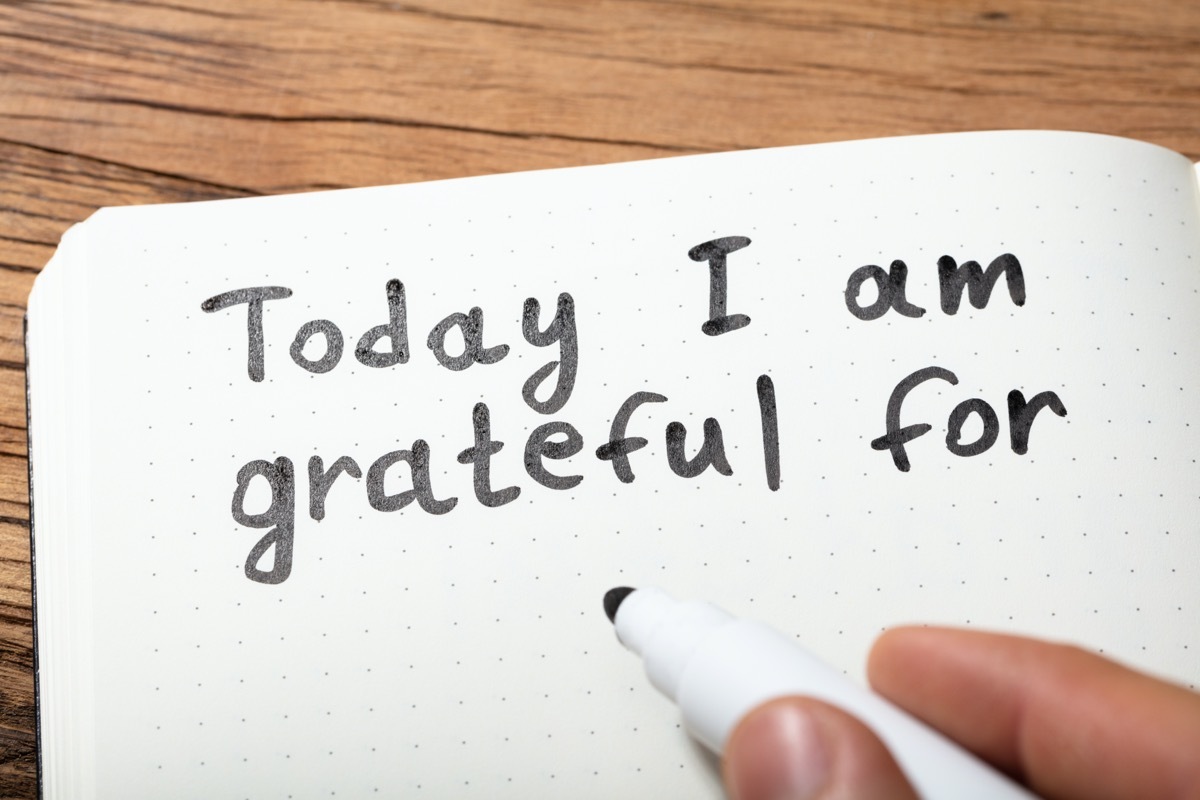 Close-up Of A Person Writing Today I Am Grateful For Text On Notebook With Marker